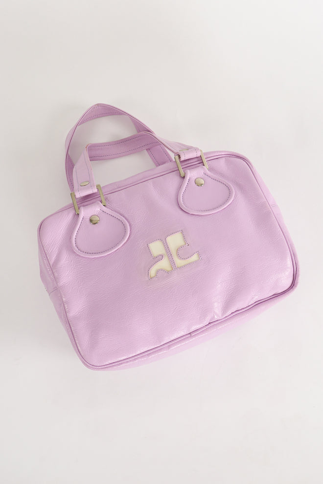 Vintage Courreges Patent Crinkle Bowler Bag overhead at Recess Los Angeles