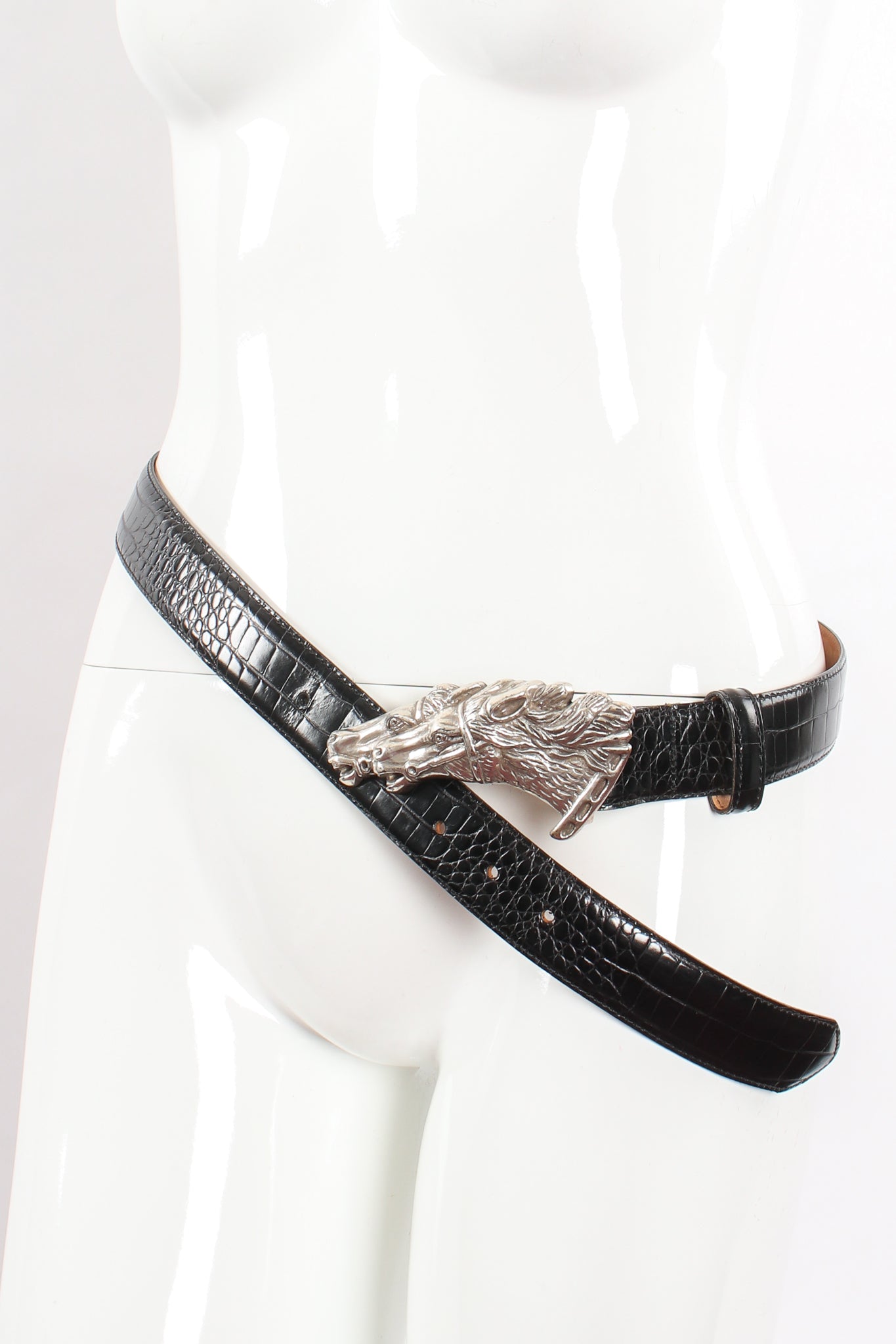 Vintage Couture New York Wild Horses Silver Buckle Belt on mannequin at Recess Los Angeles