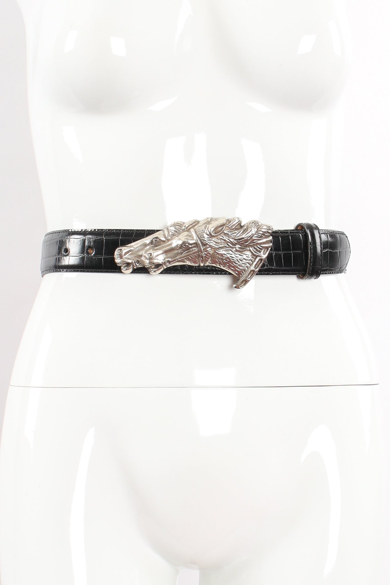 Vintage Couture New York Wild Horses Silver Buckle Belt on mannequin at Recess Los Angeles
