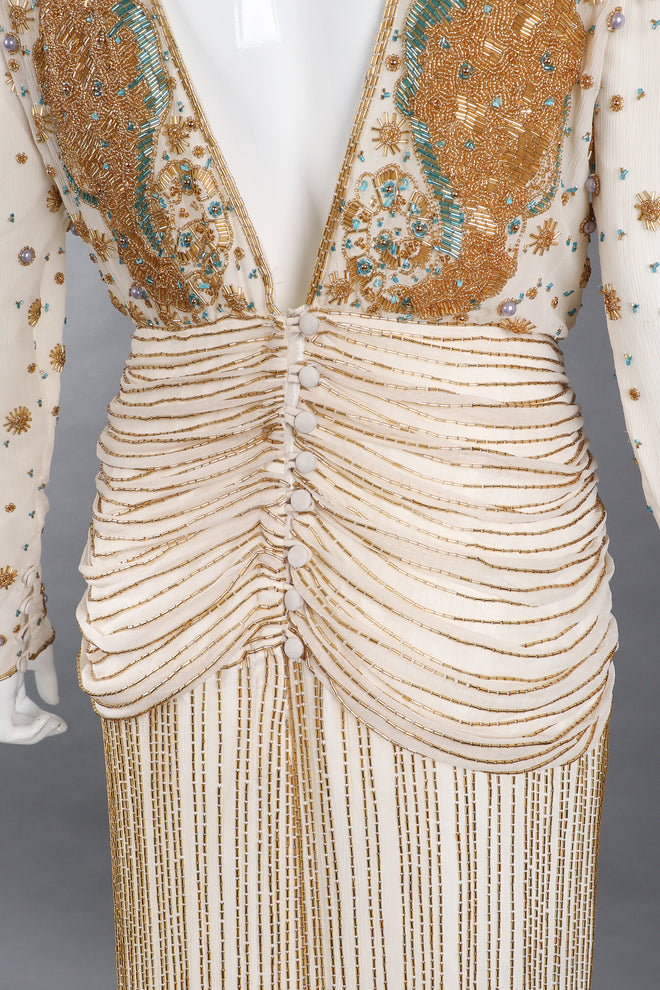 Recess Los Angeles Vintage Creative Creations Beaded Silk Elephant Collar Drop Waist Gown