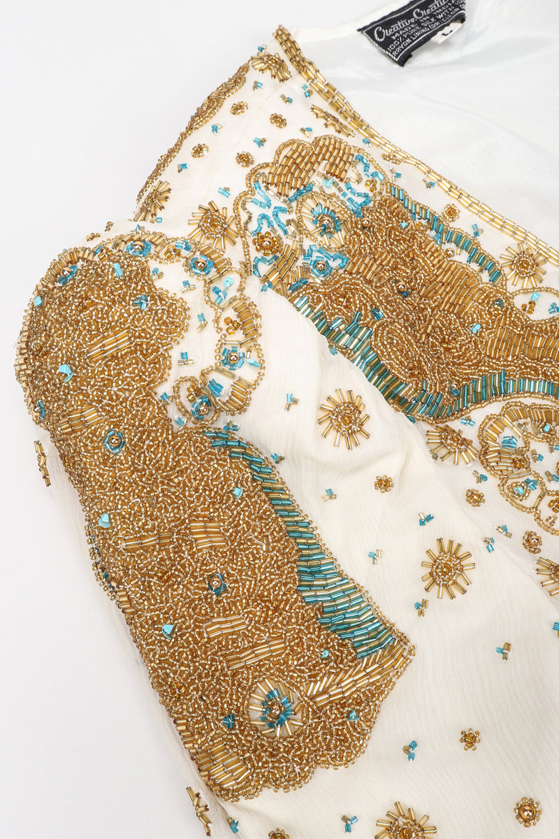 Recess Los Angeles Vintage Creative Creations Beaded Silk Elephant Collar Drop Waist Gown