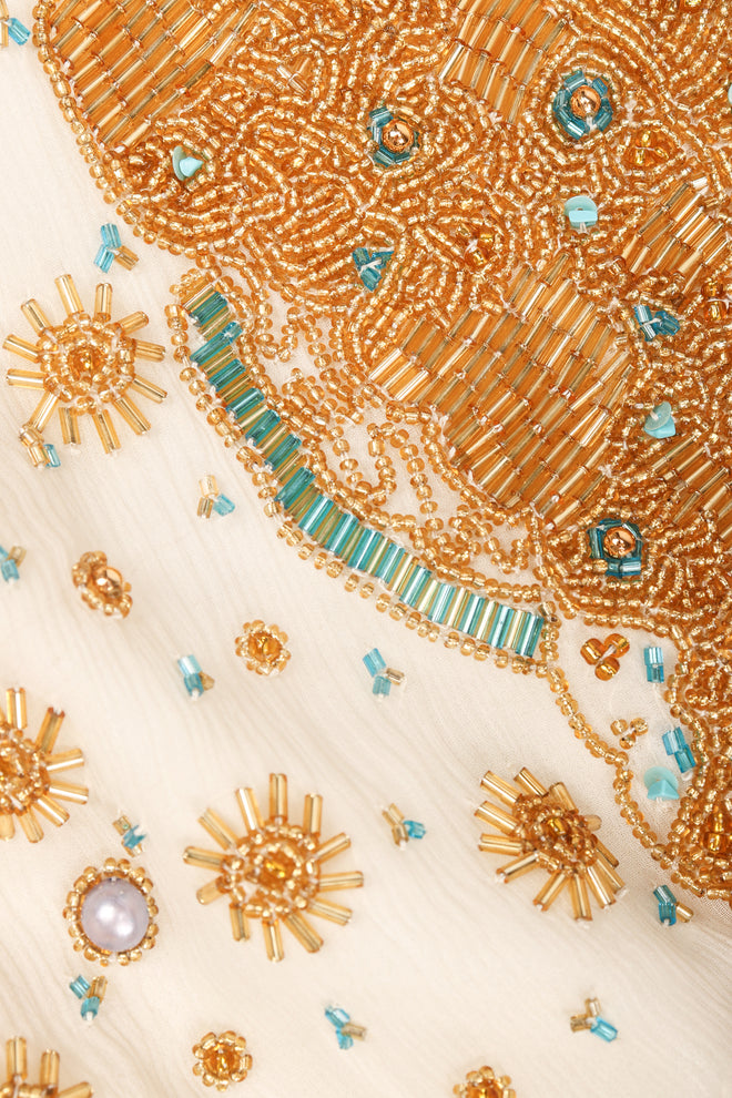 Recess Los Angeles Vintage Creative Creations Beaded Silk Elephant Collar Drop Waist Gown