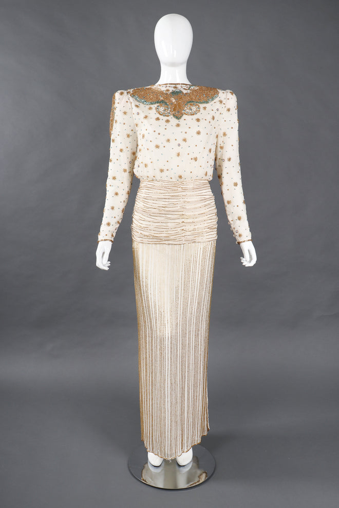 Recess Los Angeles Vintage Creative Creations Beaded Silk Elephant Collar Drop Waist Gown