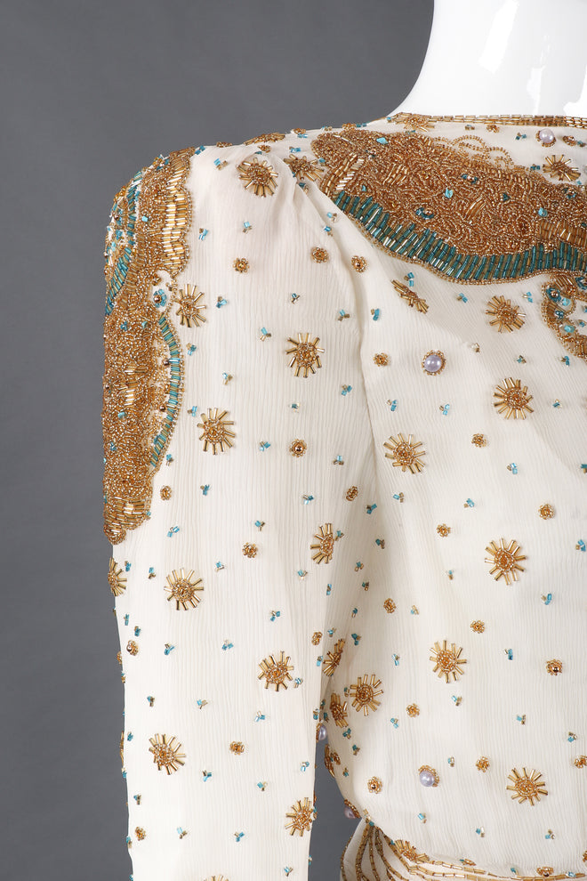 Recess Los Angeles Vintage Creative Creations Beaded Silk Elephant Collar Drop Waist Gown