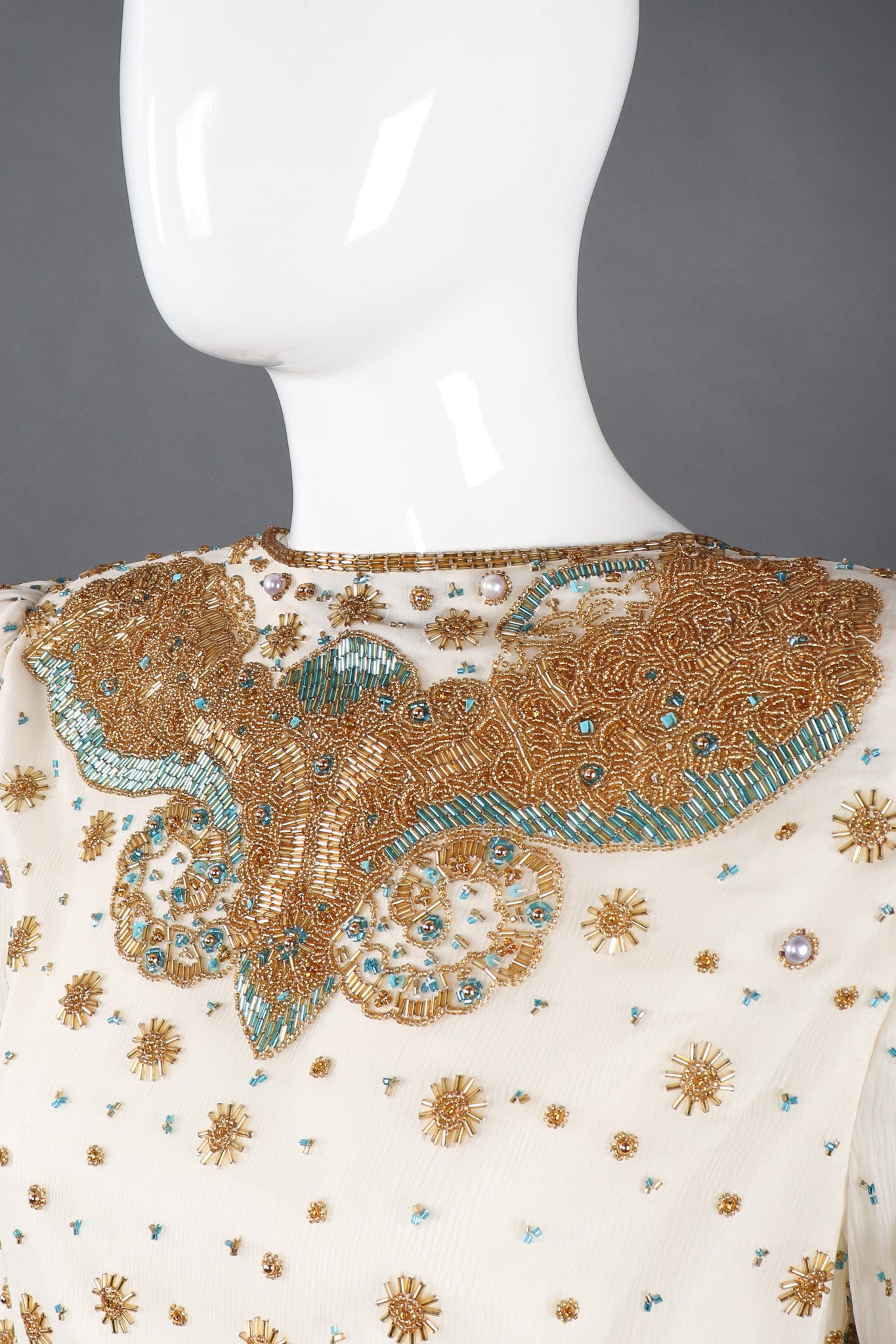 Recess Los Angeles Vintage Creative Creations Beaded Silk Elephant Collar Drop Waist Gown
