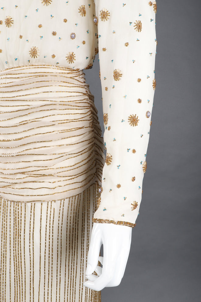 Recess Los Angeles Vintage Creative Creations Beaded Silk Elephant Collar Drop Waist Gown