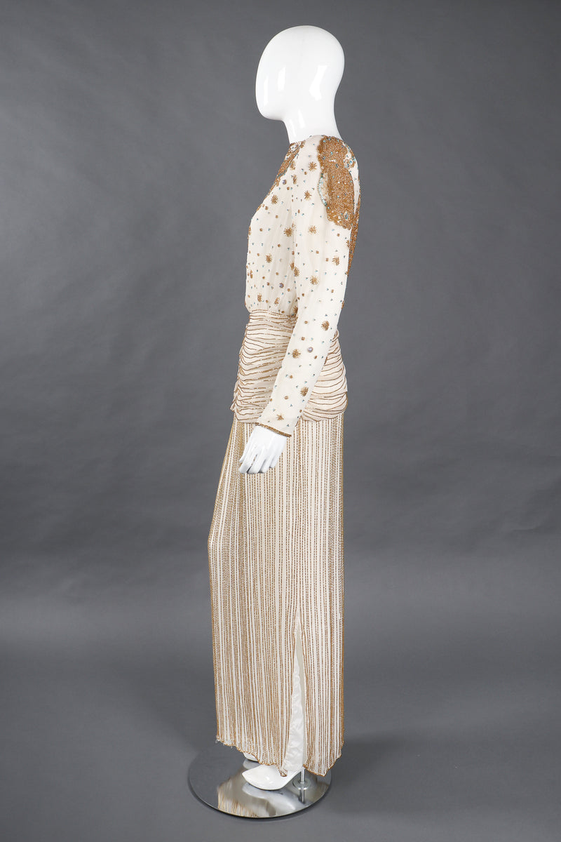 Vintage Creative Creations Beaded Silk Elephant Collar Drop Waist Gown – Recess