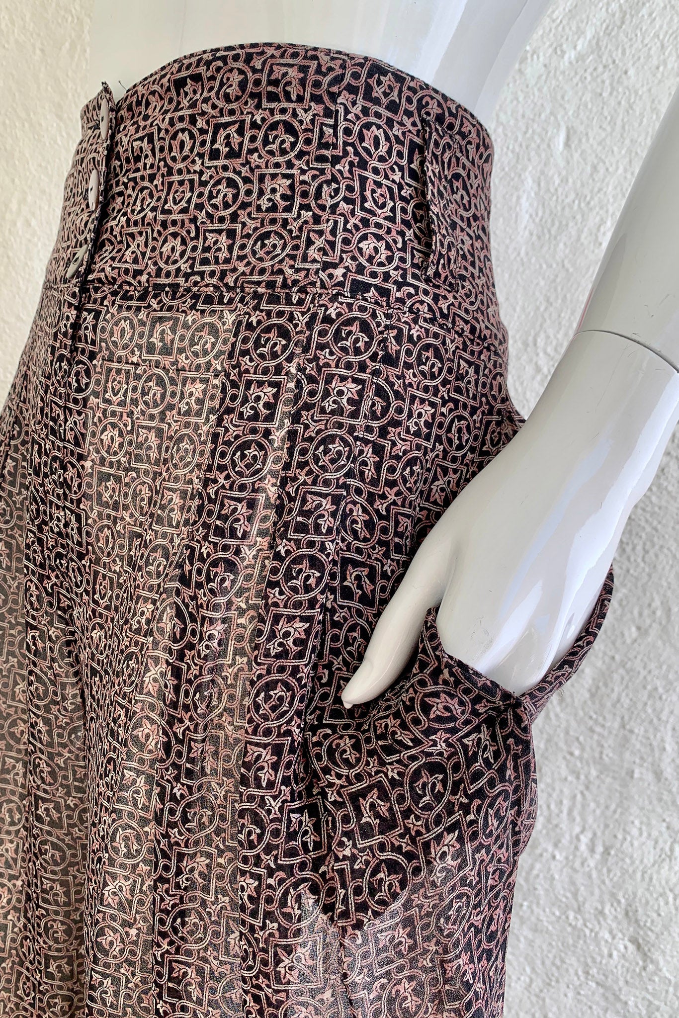 Vintage Crisca Sheer Crepe Pant Set on Mannequin pocket detail at Recess Los Angeles