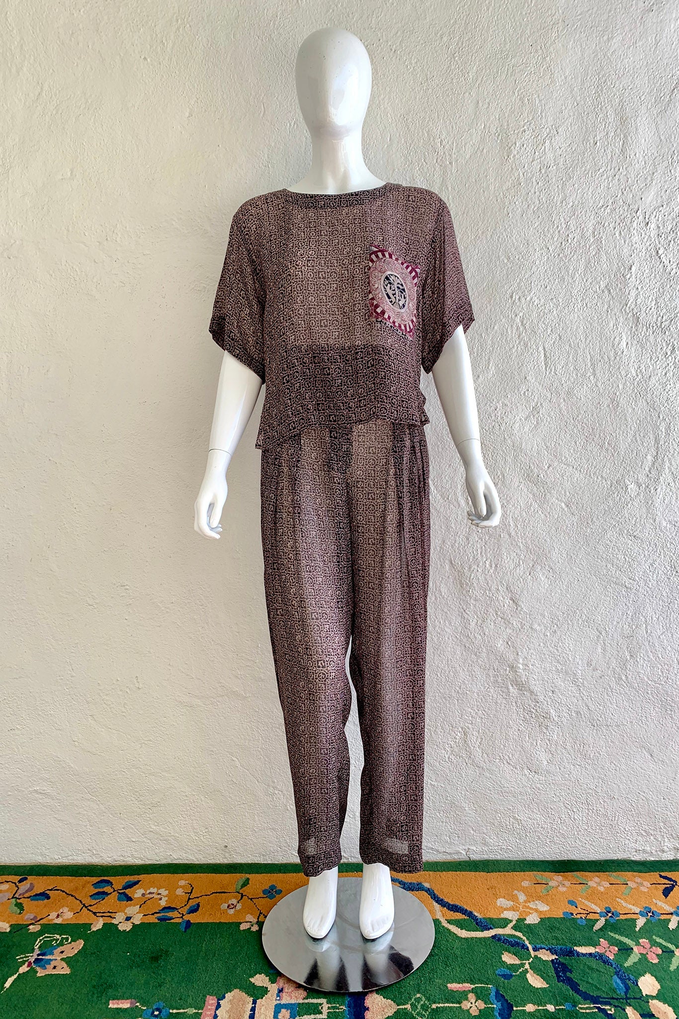Vintage Crisca Sheer Crepe Boxy Top & Pant Set on Mannequin front at Recess Los Angeles
