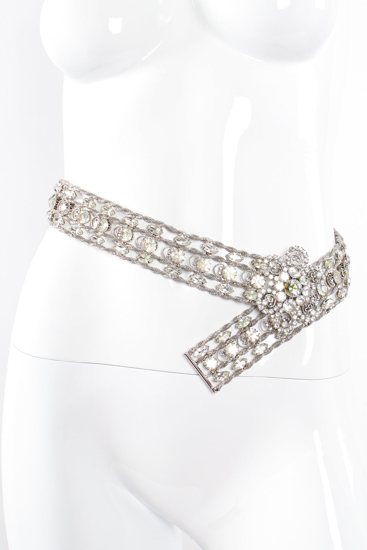 Vintage Crystal Rhinestone Silver Metal Mesh Belt – Recess display picture 3