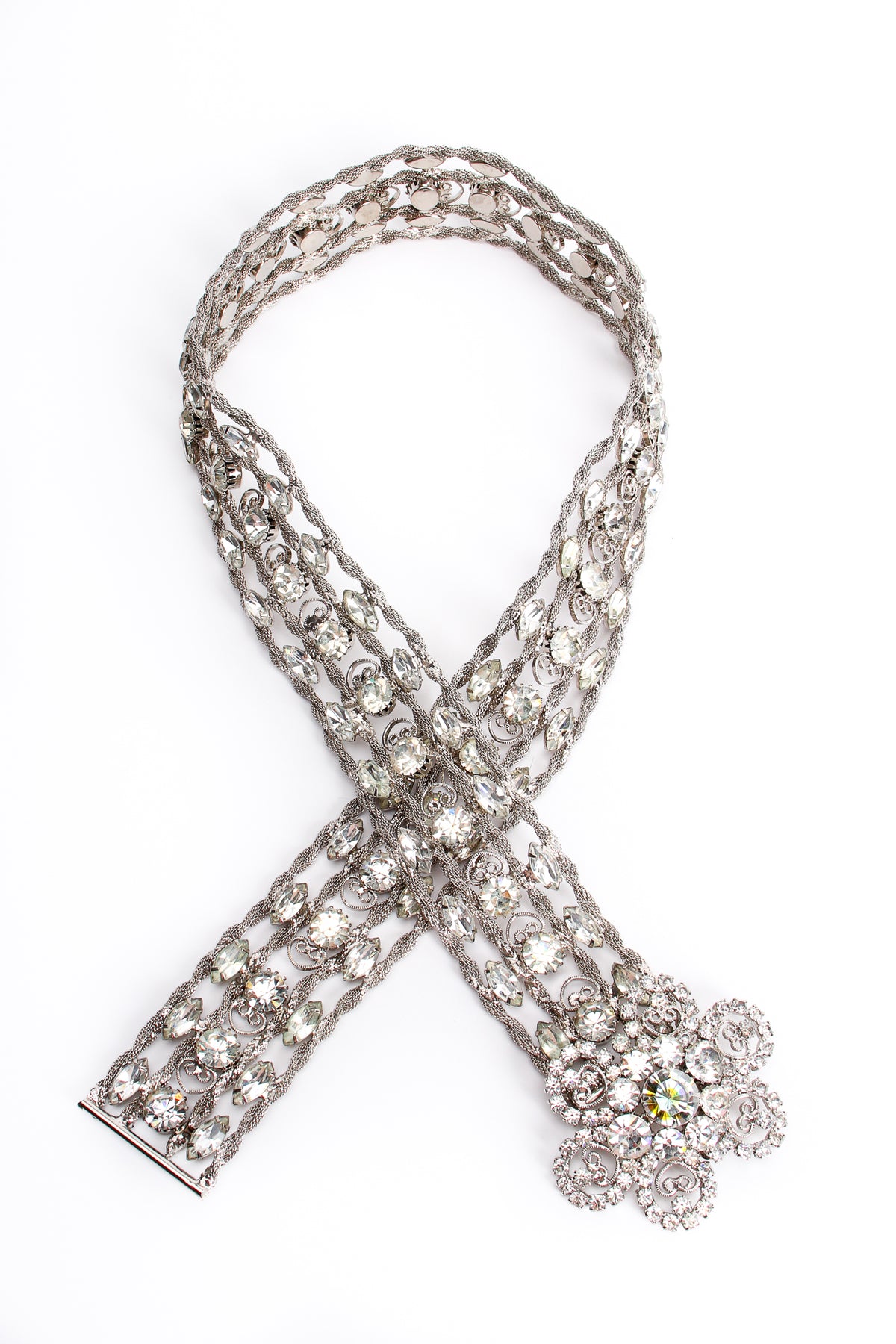 Vintage rhinestone, silver back belt 90s Y2k 2000s Vintage Silver Stretch Belt Metal Silver  main image 4