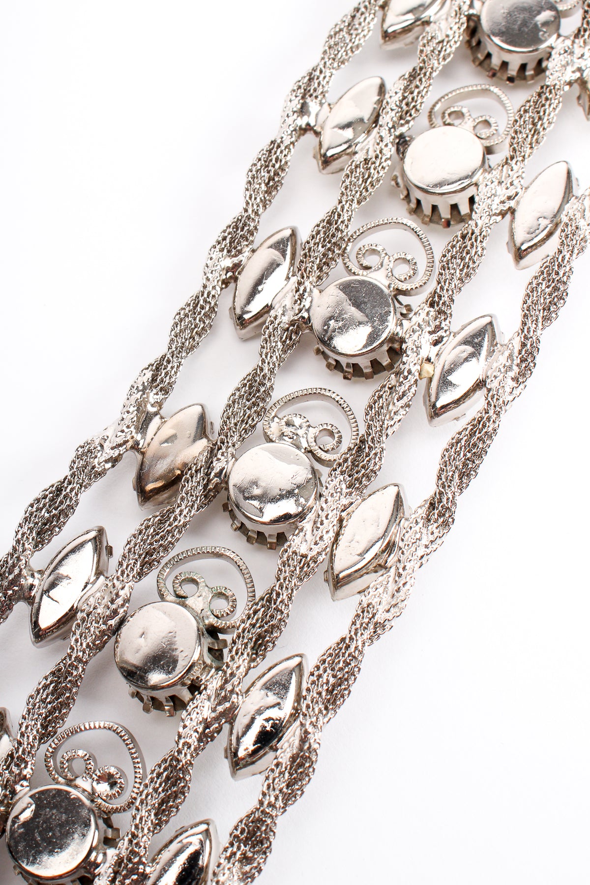 Vintage Rhinestone Crystal Wide Mesh Chain Belt Women One Size Silver Glam Y2K 90s Y2k 2000s Vintage Silver Stretch Belt Metal Silver  main image 2