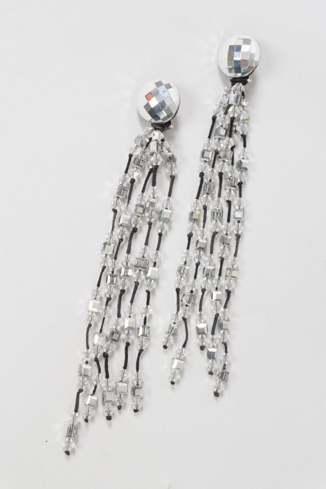 Vintage Crystal Disco Ball Tassel Waterfall Earrings