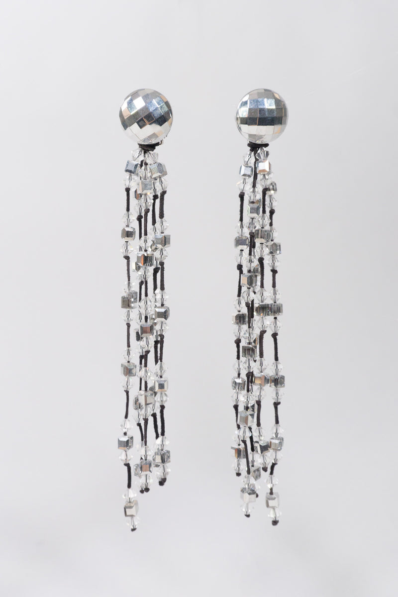 Vintage Crystal Disco Ball Tassel Waterfall Earrings