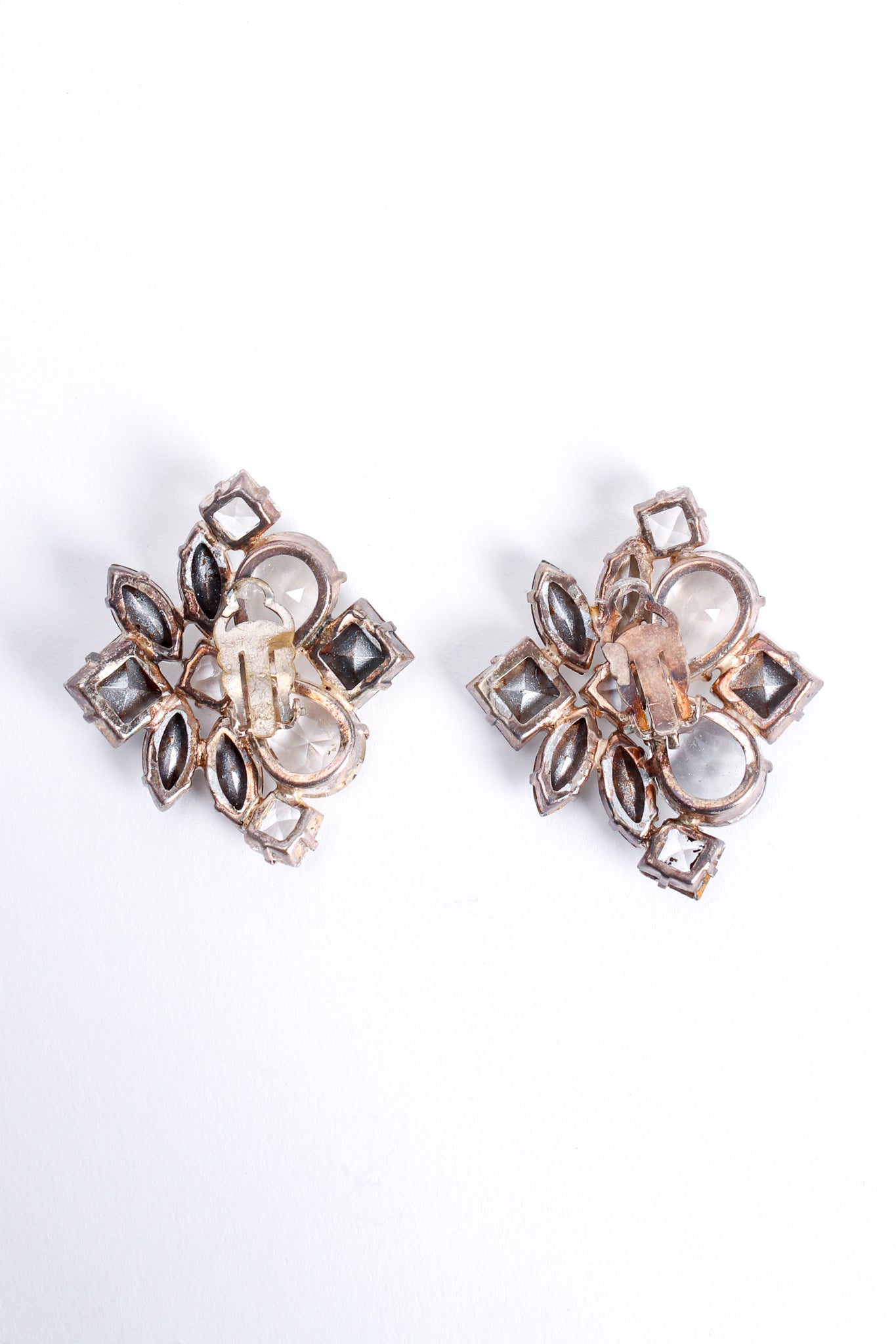 Vintage Cut Crystal Cluster Earrings backside at Recess Los Angeles