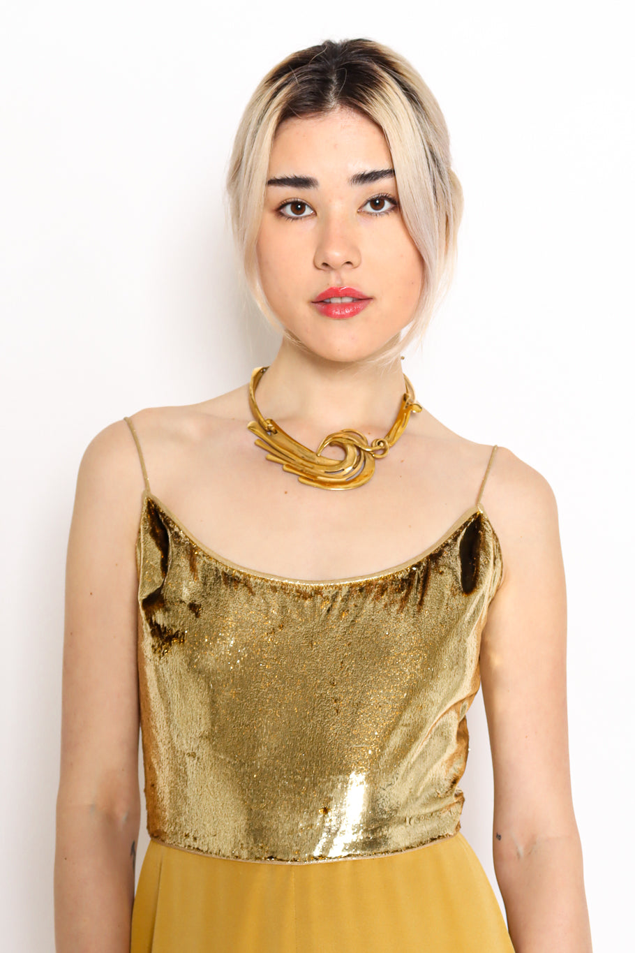 Vintage Jean-Claude Bonillo 1988 Abstract Flame Choker Necklace on model @ Recess Los Angeles