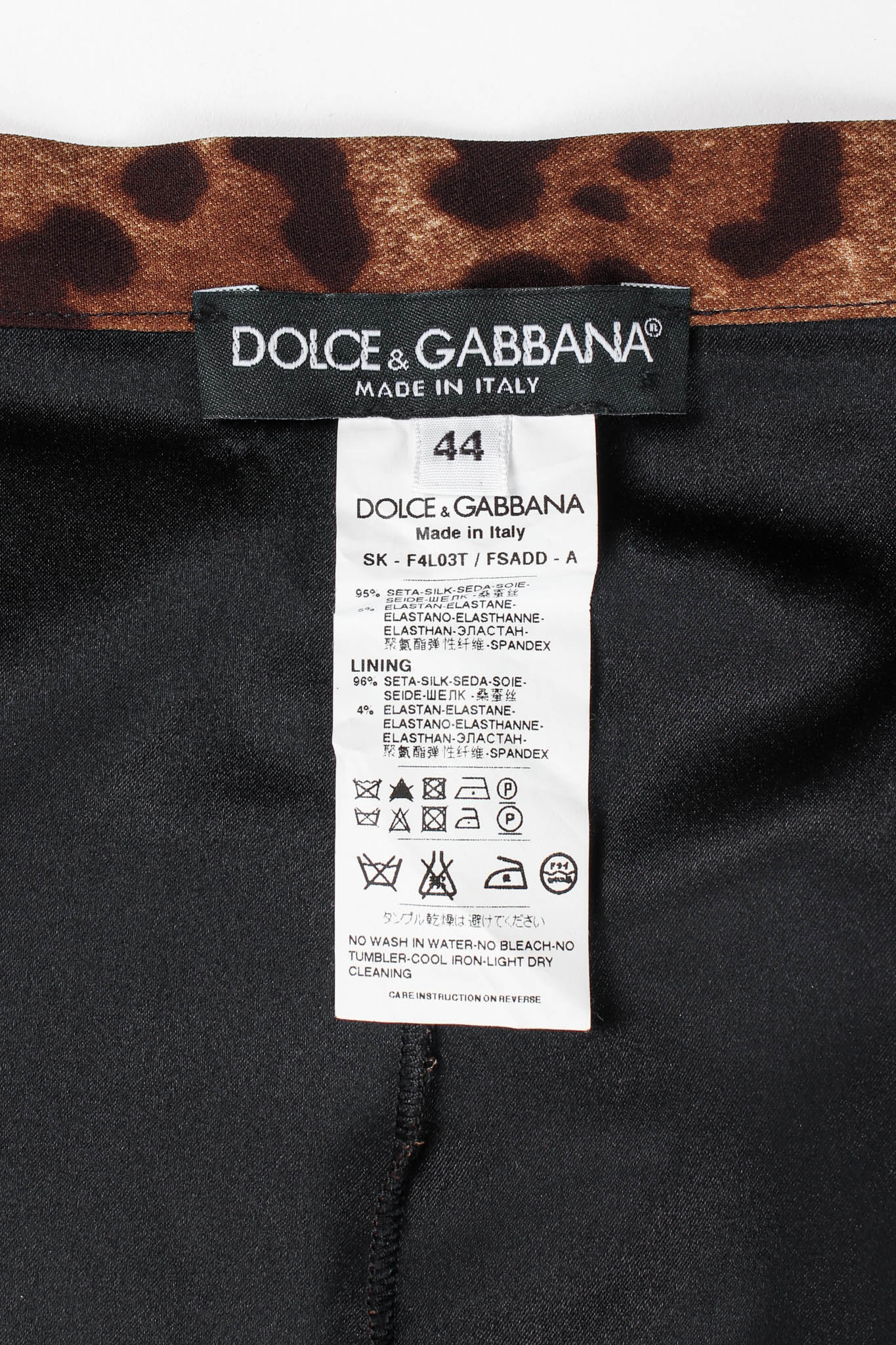 Vintage Dolce & Gabbana Silk Jaguar Corset Skirt tag @ Recess Los Angeles