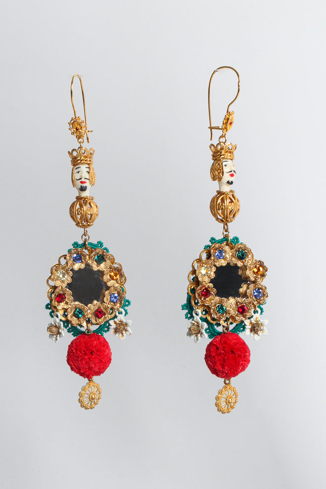 Vintage Dolce & Gabbana Mirror Wreath Rhinestone Earrings front hang @ Recess LA