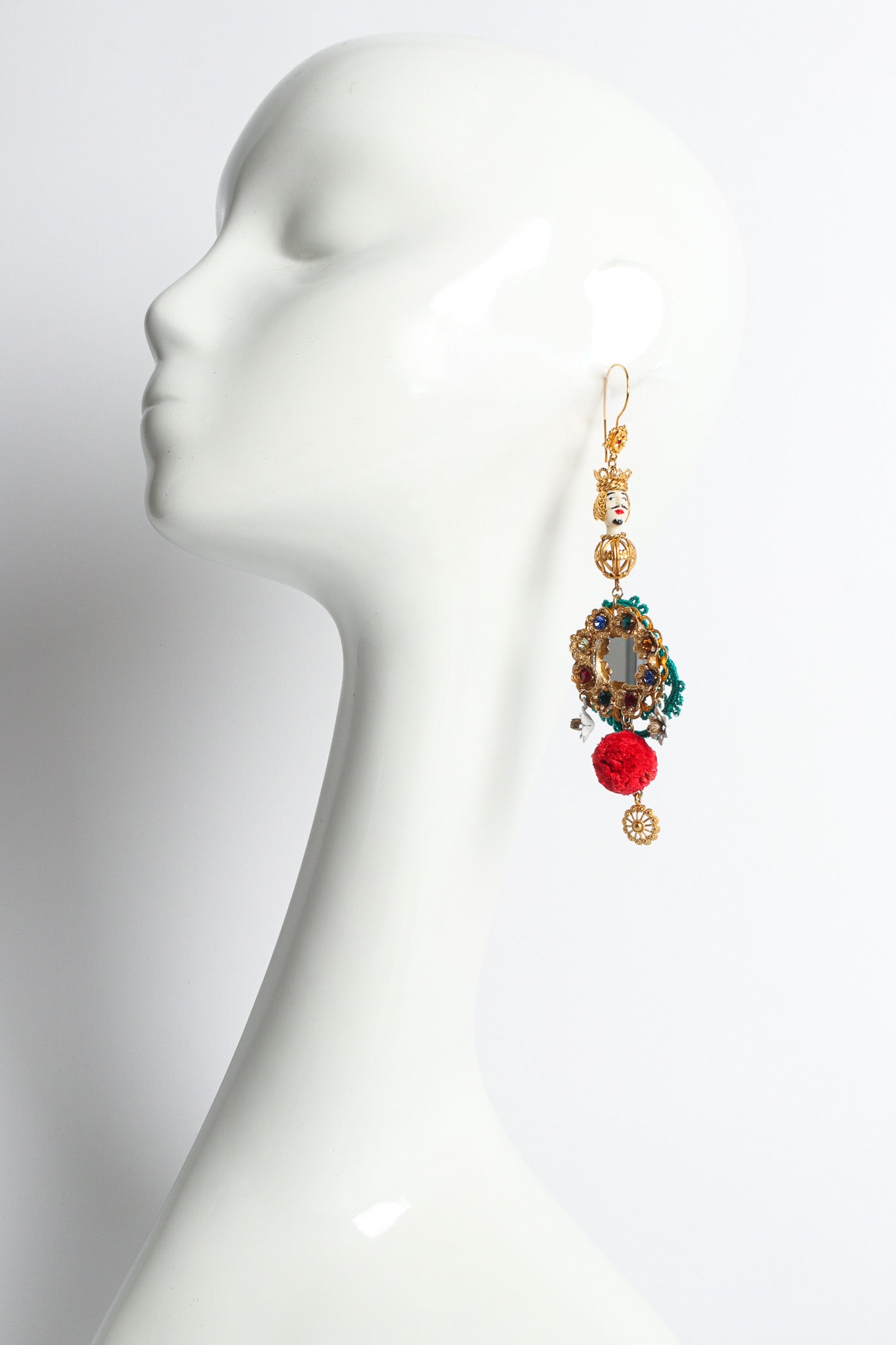 Vintage Dolce & Gabbana Mirror Wreath Rhinestone Earrings on mannequin @ Recess LA