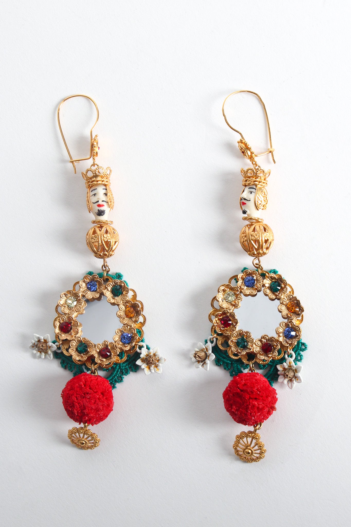 Vintage Dolce & Gabbana Mirror Wreath Rhinestone Earrings front flat @ Recess LA