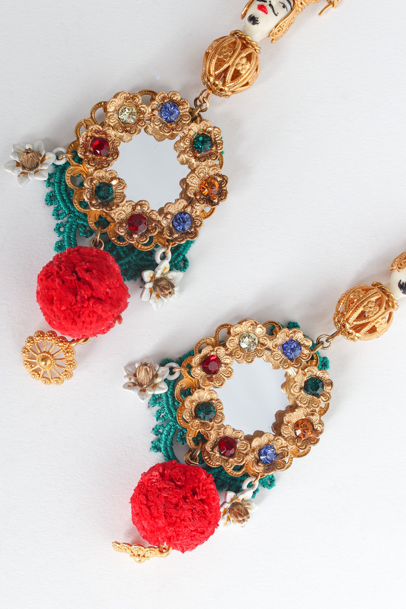 Vintage Dolce & Gabbana Mirror Wreath Rhinestone Earrings drop detail @ Recess LA