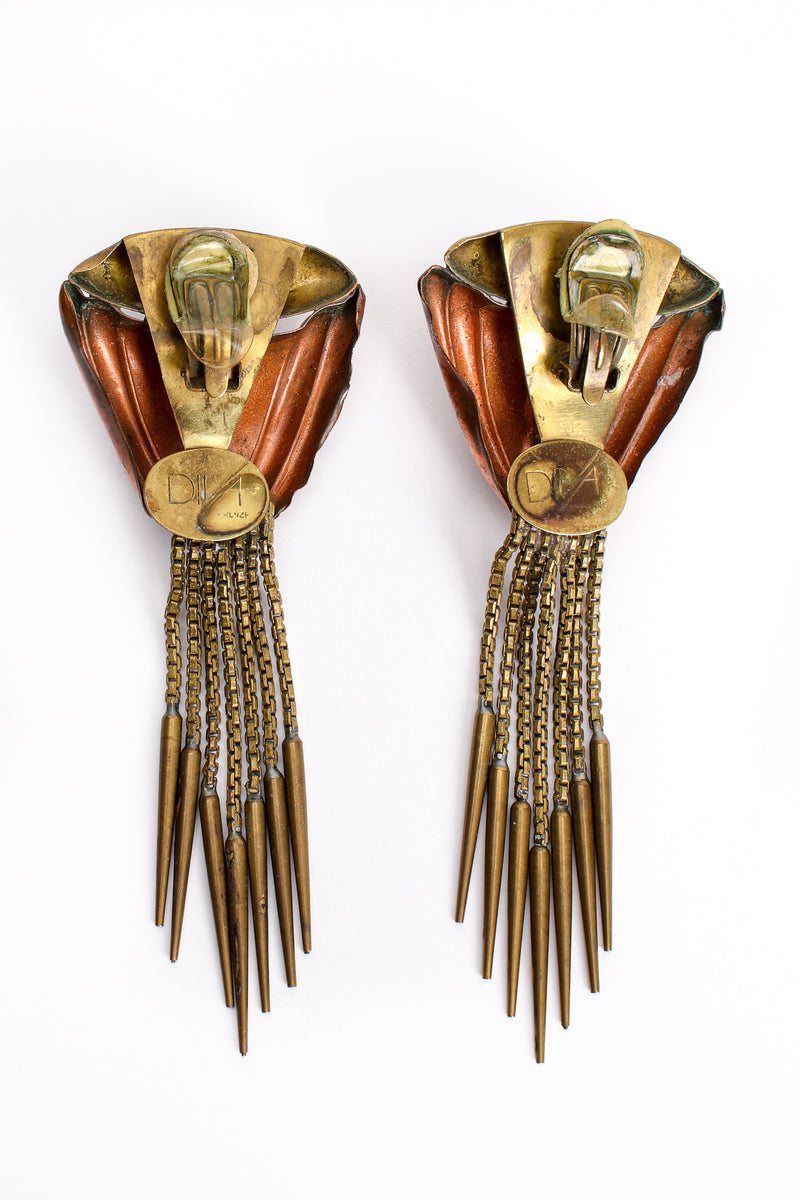 Vintage Diva Brass Dagger Fringe Earrings backside at Recess Los Angeles