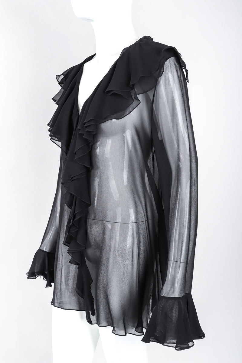 Recess Los Angeles Designer Consignment Vintage Donna Karan DKNY Sheer Chiffon Ruffle Poet Blouse