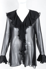 Recess Los Angeles Designer Consignment Vintage Donna Karan DKNY Sheer Chiffon Ruffle Poet Blouse