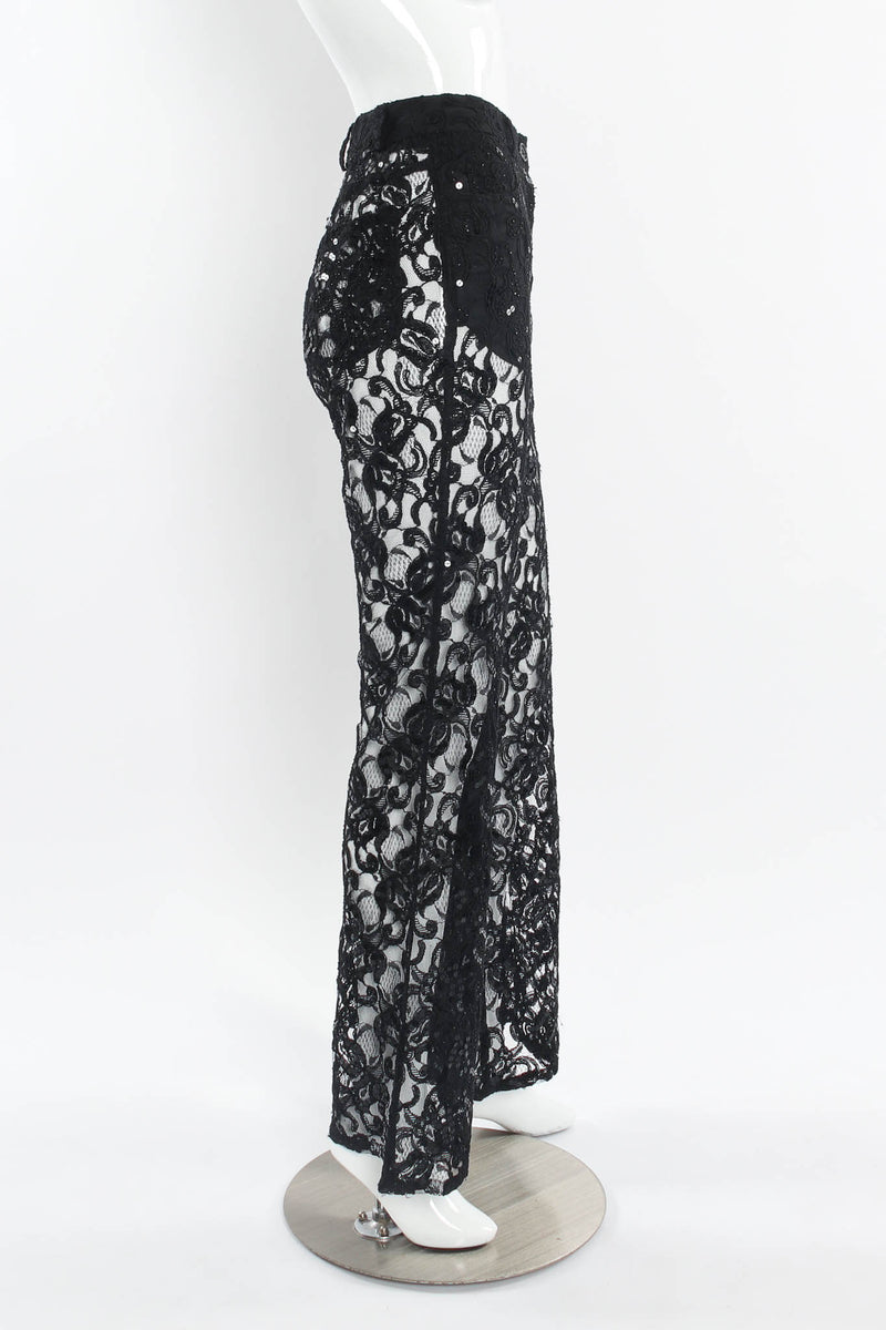 Vintage DKNY Donna Karan Lace Sequin Beaded Sheer Pant mannequin side  @ Recess LA