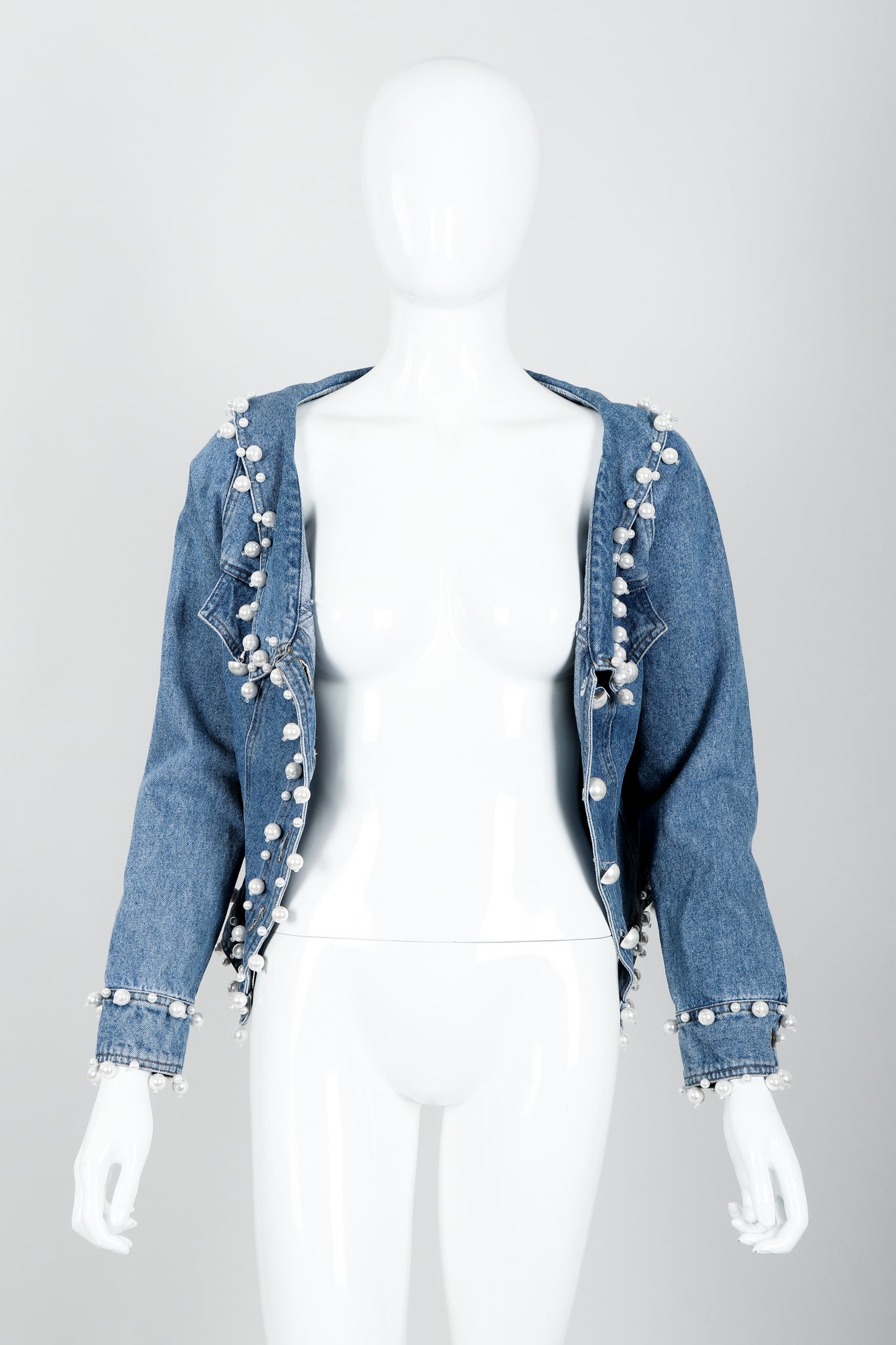 Vintage Donna Karan DKNY Pearl Denim Jacket on mannequin open at Recess Los Angeles