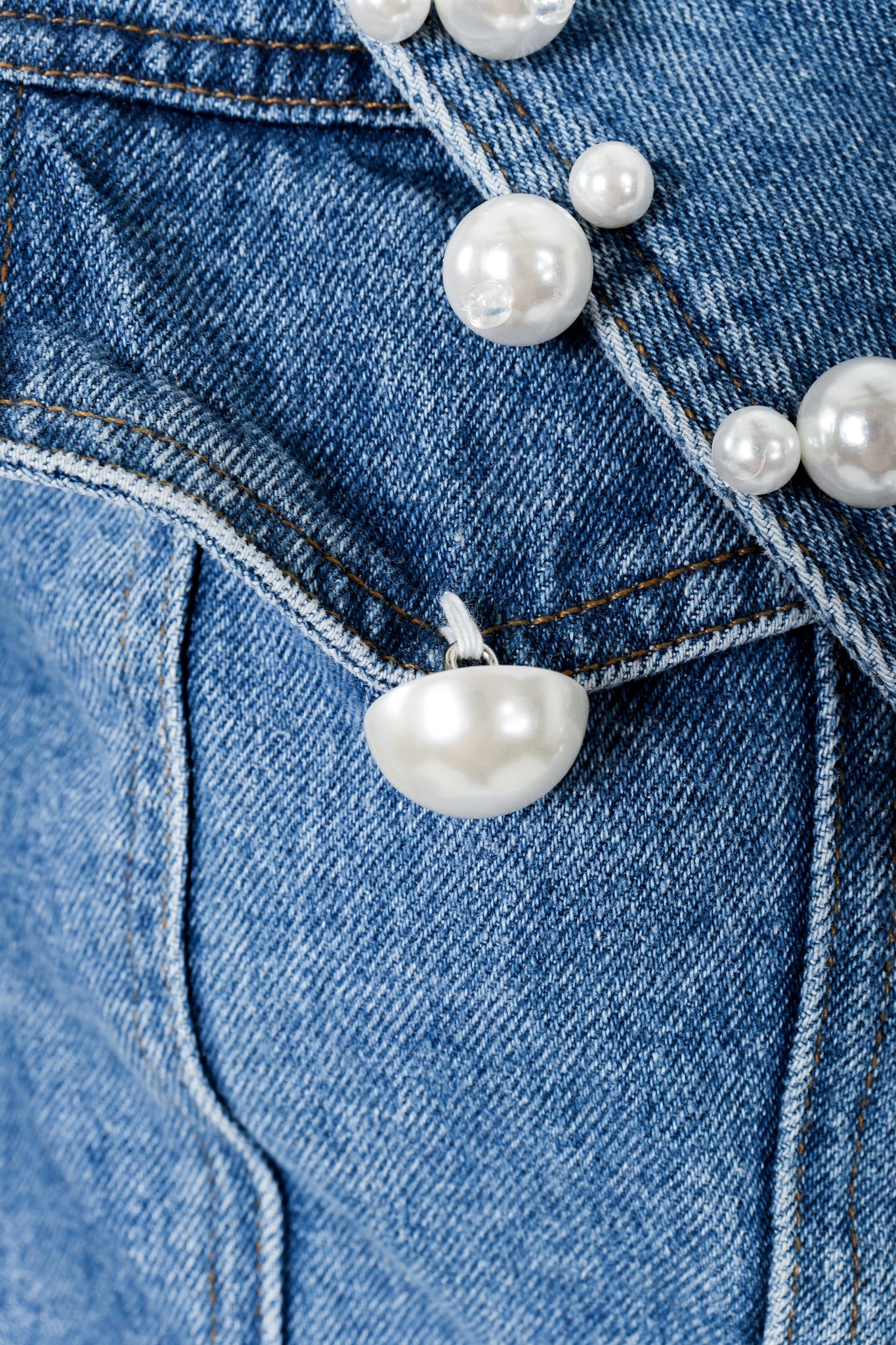 Vintage Donna Karan DKNY DKNY Pearl Denim Jacket loose pearl at Recess Los Angeles