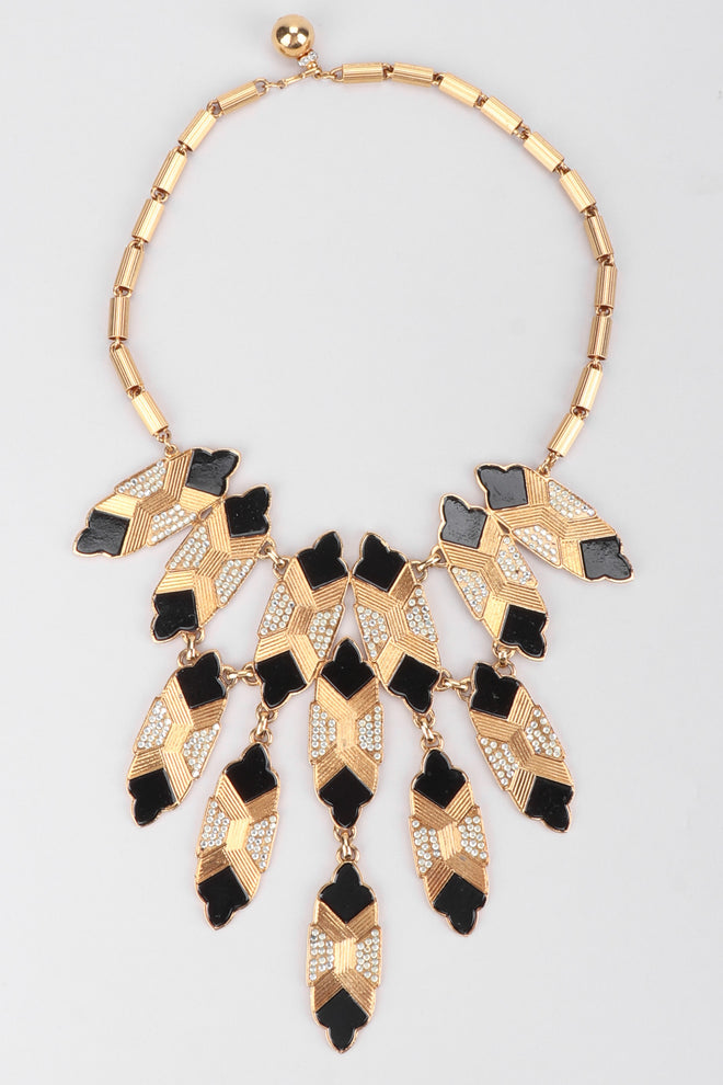Recess Los Angeles Vintage Oscar de la Renta Art Deco Bibb Waterfall Necklace and Earring Set