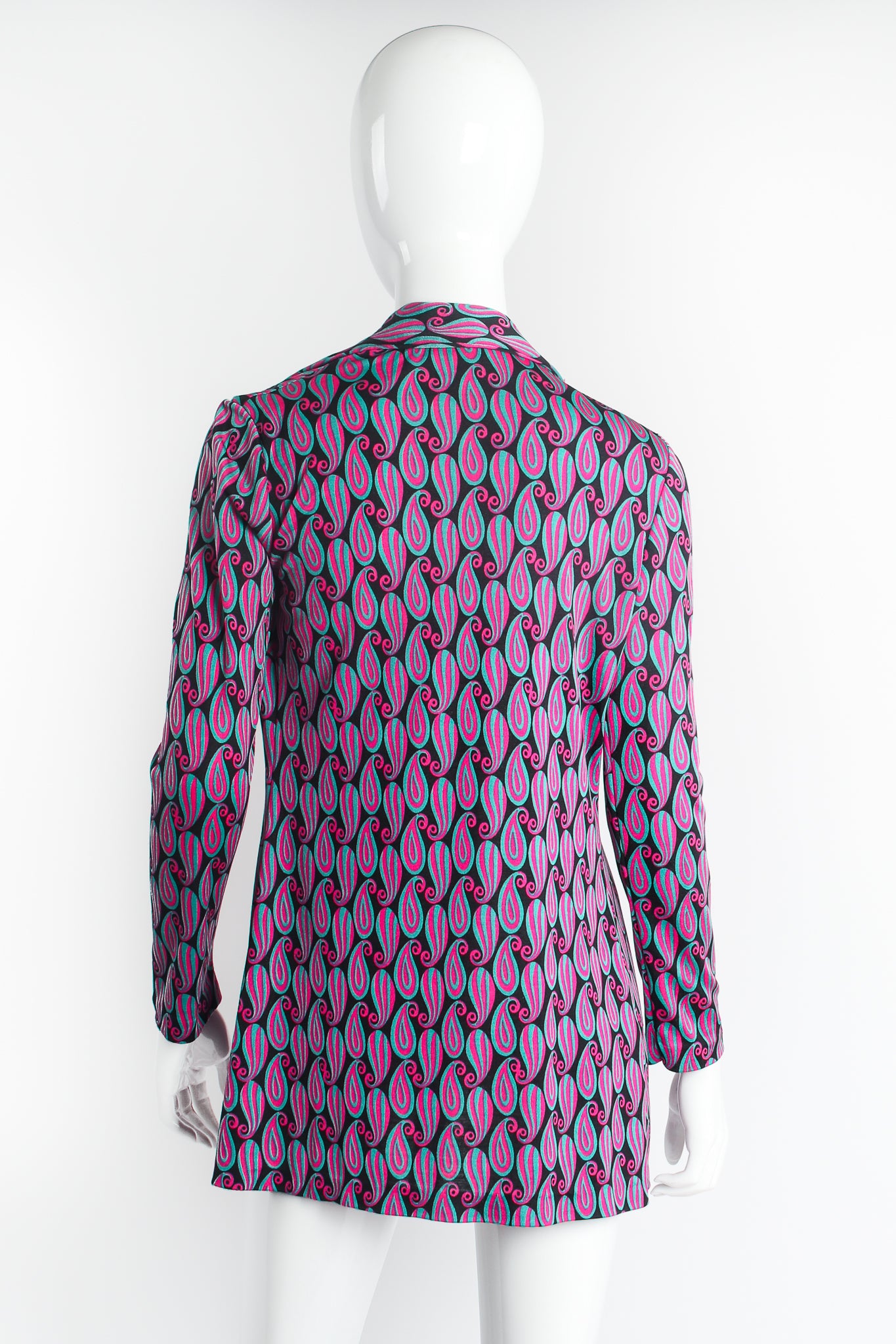 Vintage Diane Von Furstenberg DvF Paisley Maxi shirt jacket Set on Mannequin back at Recess LA