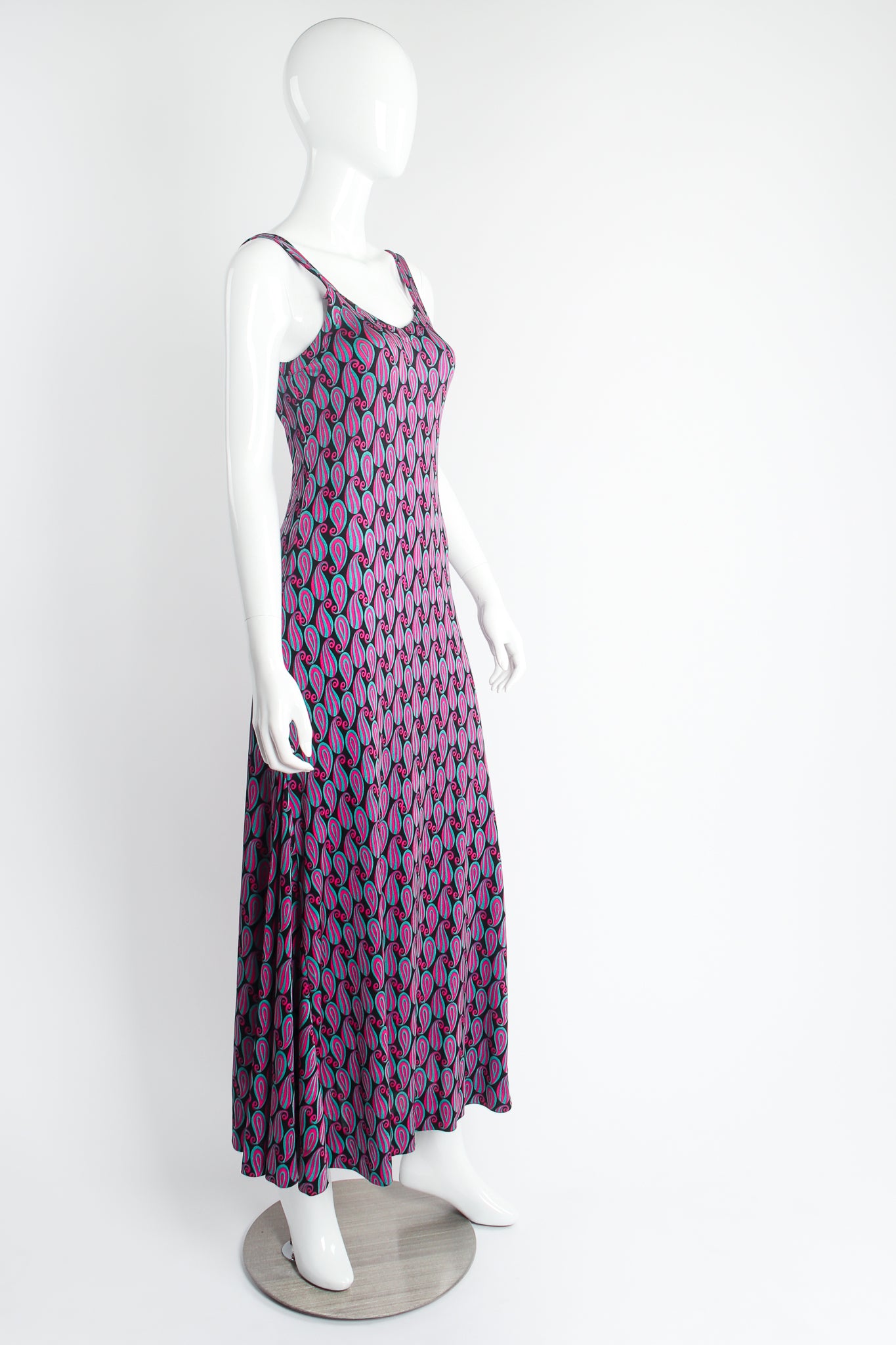 Vintage Diane Von Furstenberg DvF Paisley Maxi Dress Set on Mannequin side at Recess LA