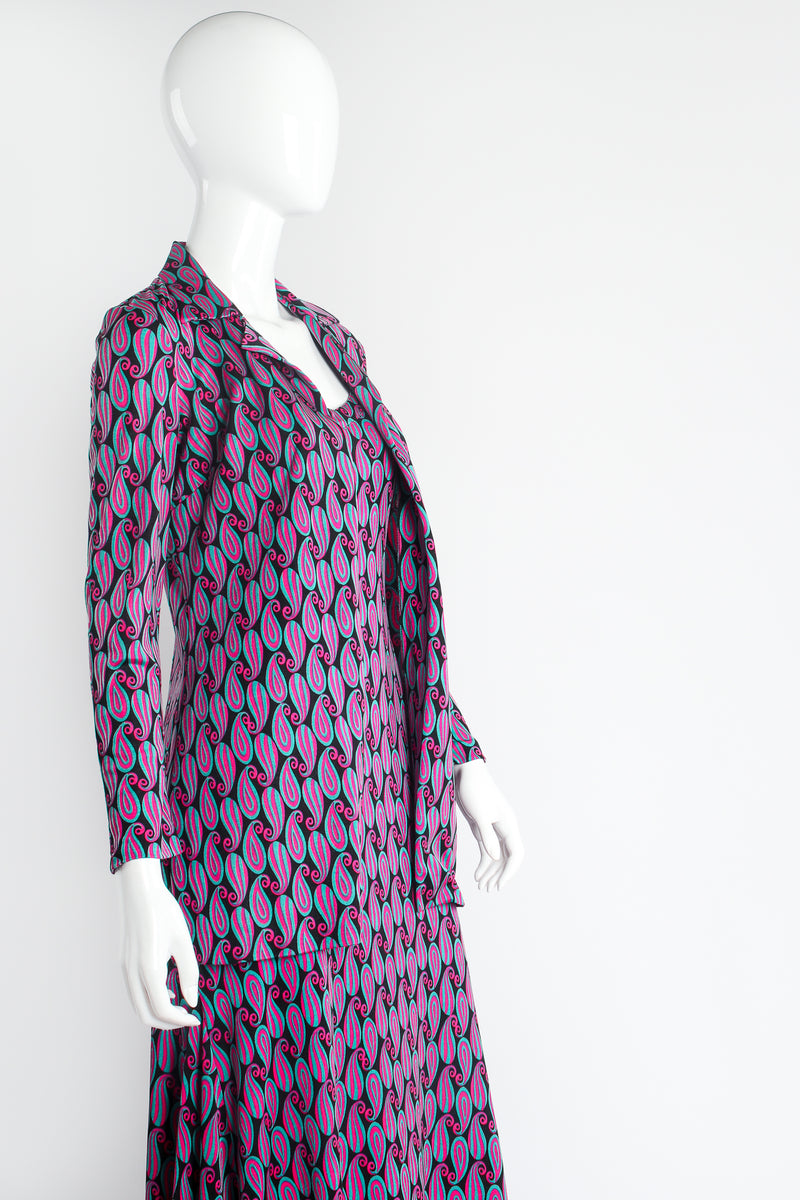 Vintage Diane Von Furstenberg DvF Paisley Maxi shirt jacket Set on Mannequin side at Recess LA