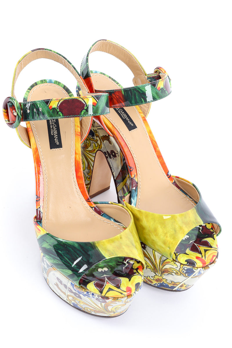 Dolce and Gabbana Majolica Print Platform Peeptoe Sandals – Recess