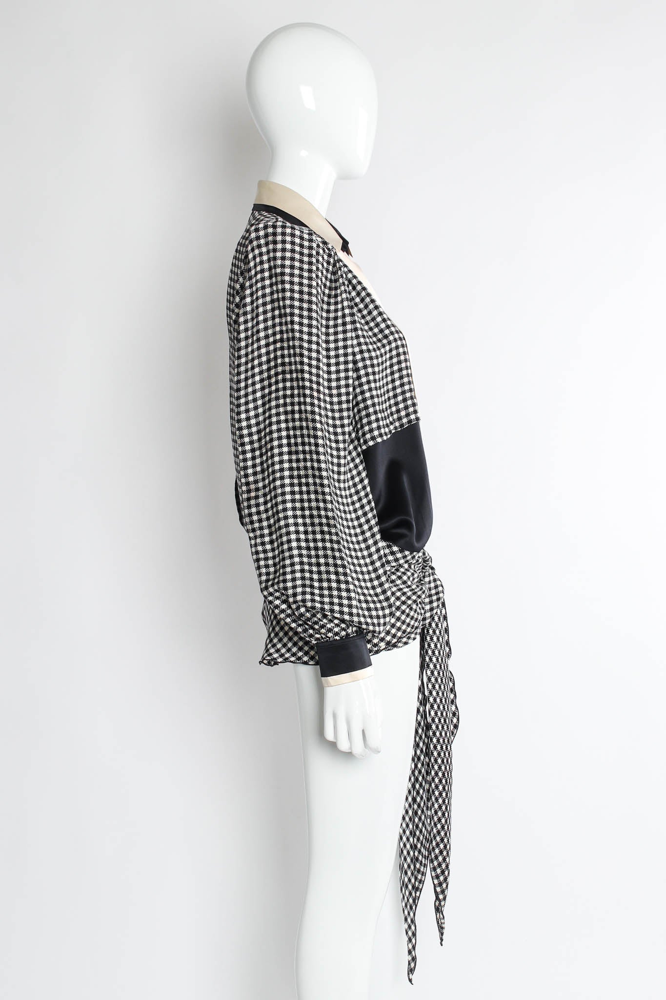 Vintage Dalvin Silk Gingham Tie Wrap Blouse mannequin side @ Recess Los Angeles
