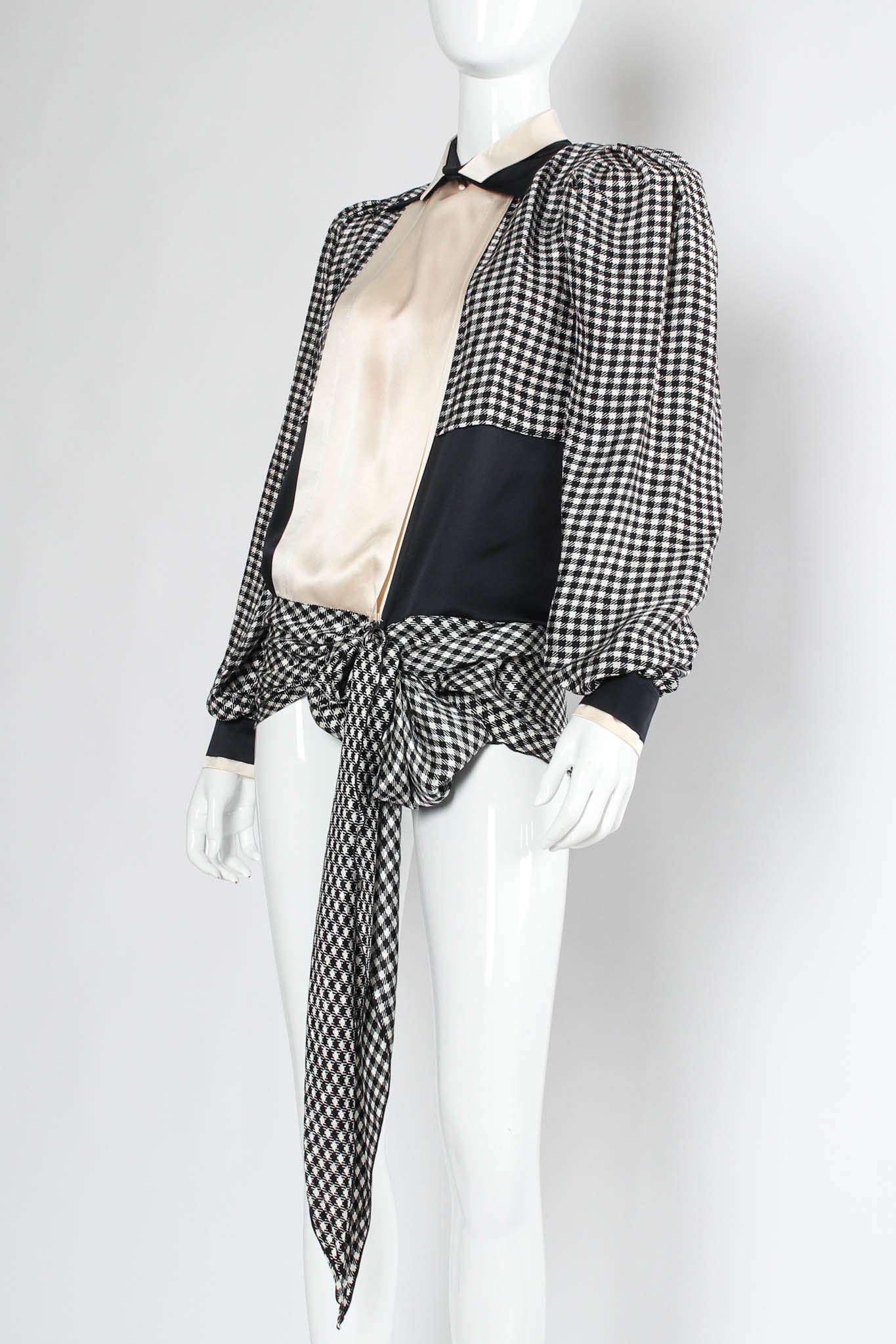 Vintage Dalvin Silk Gingham Tie Wrap Blouse mannequin angle @ Recess Los Angeles