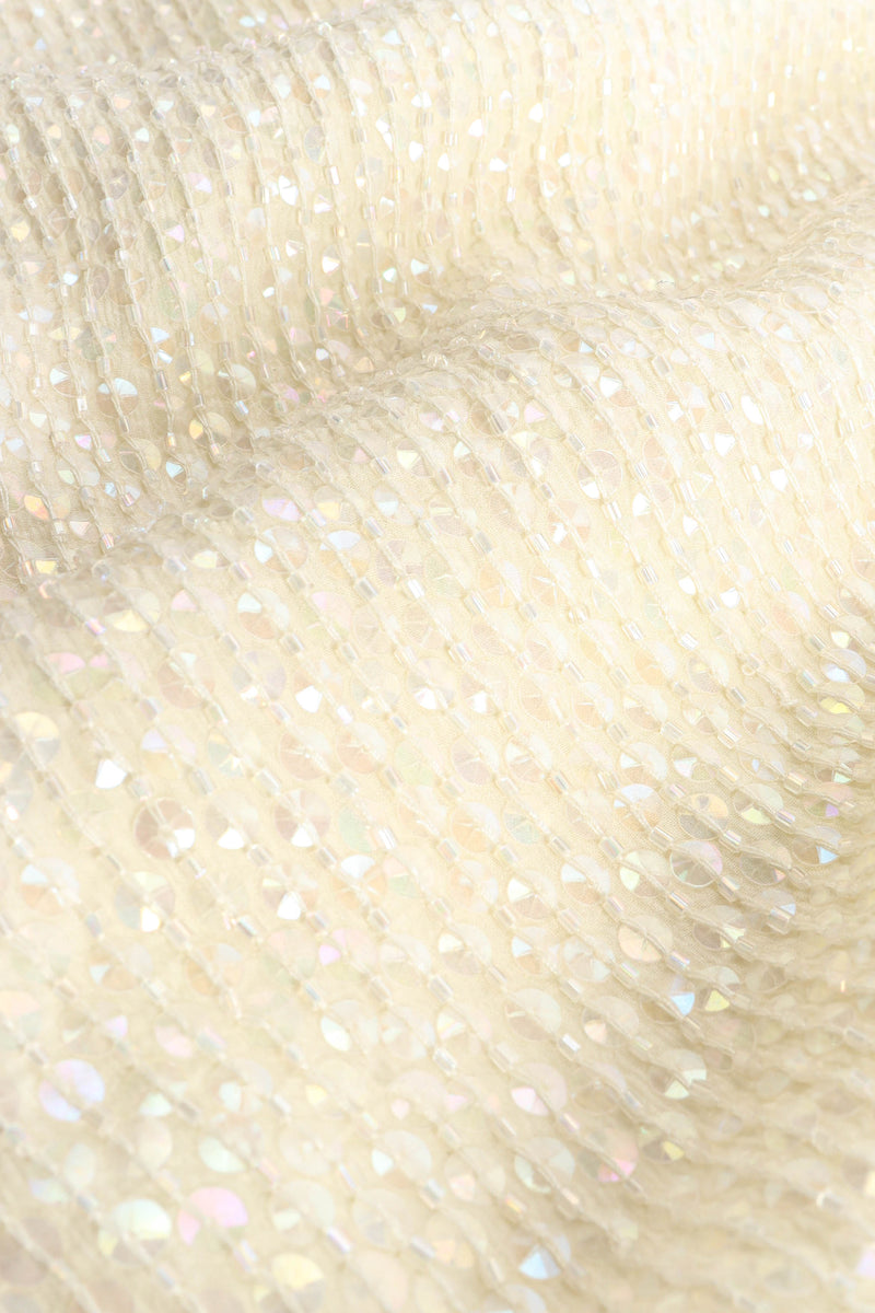 Vintage David Hayes Sequin & Beaded Ivory Dress sequins and bead close up  @ Recess LA