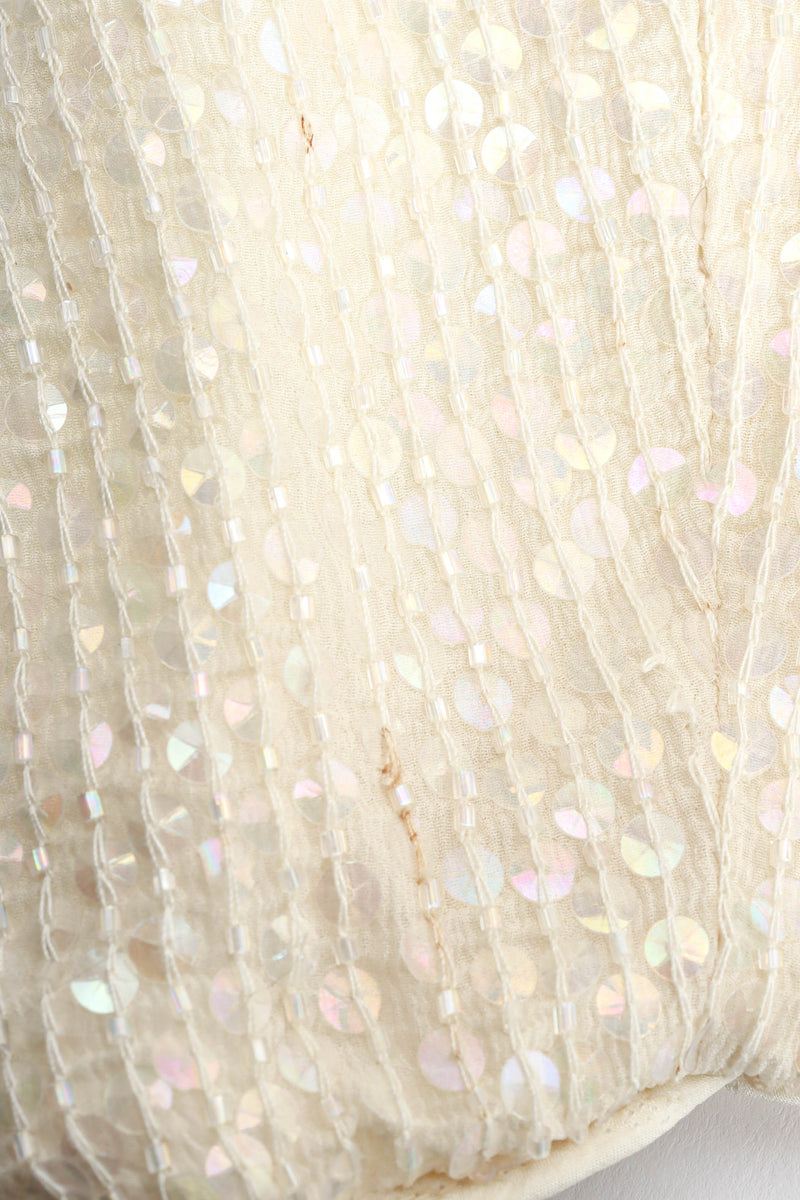 Vintage David Hayes Sequin & Beaded Ivory Dress iridescent sequin detail  @ Recess LA