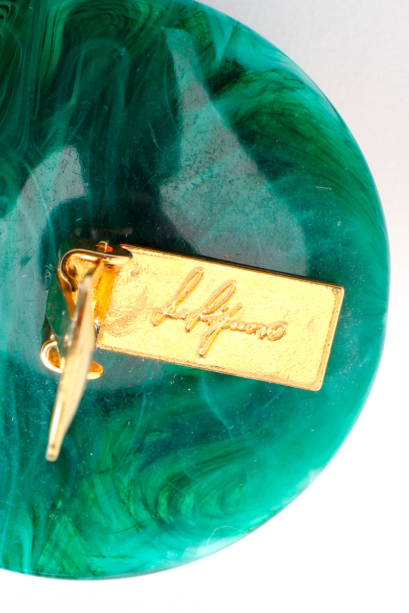 Vintage De Liguoro Faux Malachite Hoop Drop Earrings signature cartouche at Recess Los Angeles