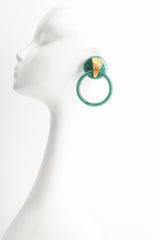 Vintage De Liguoro Faux Malachite Hoop Drop Earrings on Mannequin at Recess Los Angeles