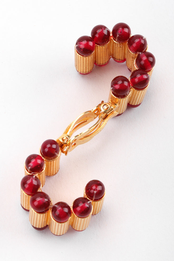Recess Los Angeles Vintage William De Lillo Egyptian Red Gold Double Row Ribbed Tubes Oval Link Glass Beads Dangling Daggers