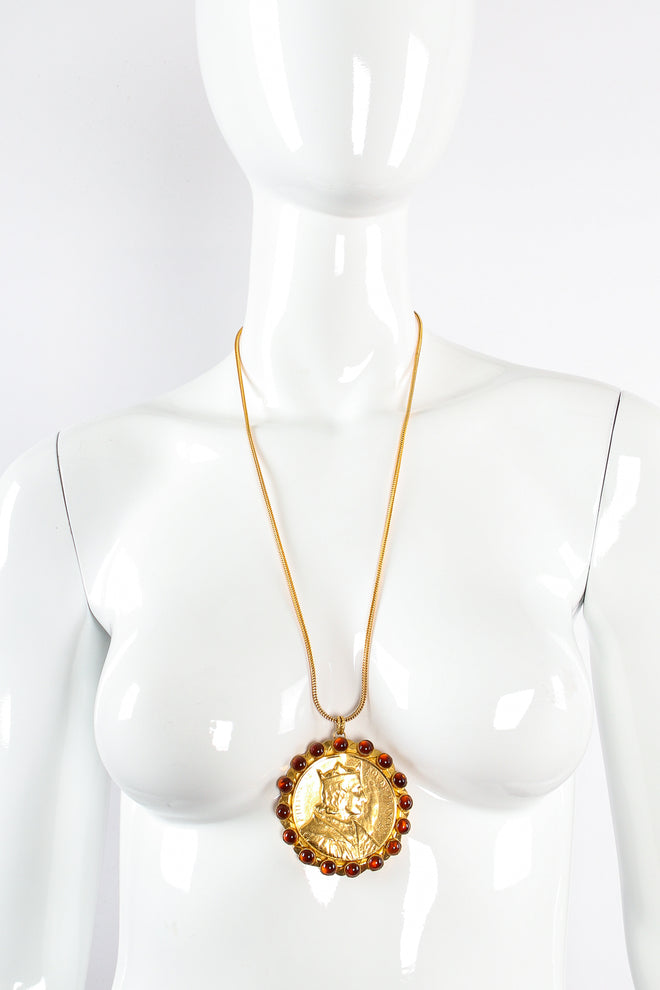 Vintage William deLillo Coin Cabochon Pendant Necklace on mannequin at Recess Los Angeles