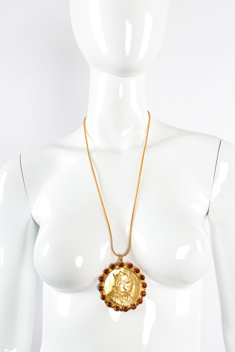 Vintage William deLillo Coin Cabochon Pendant Necklace on mannequin at Recess Los Angeles