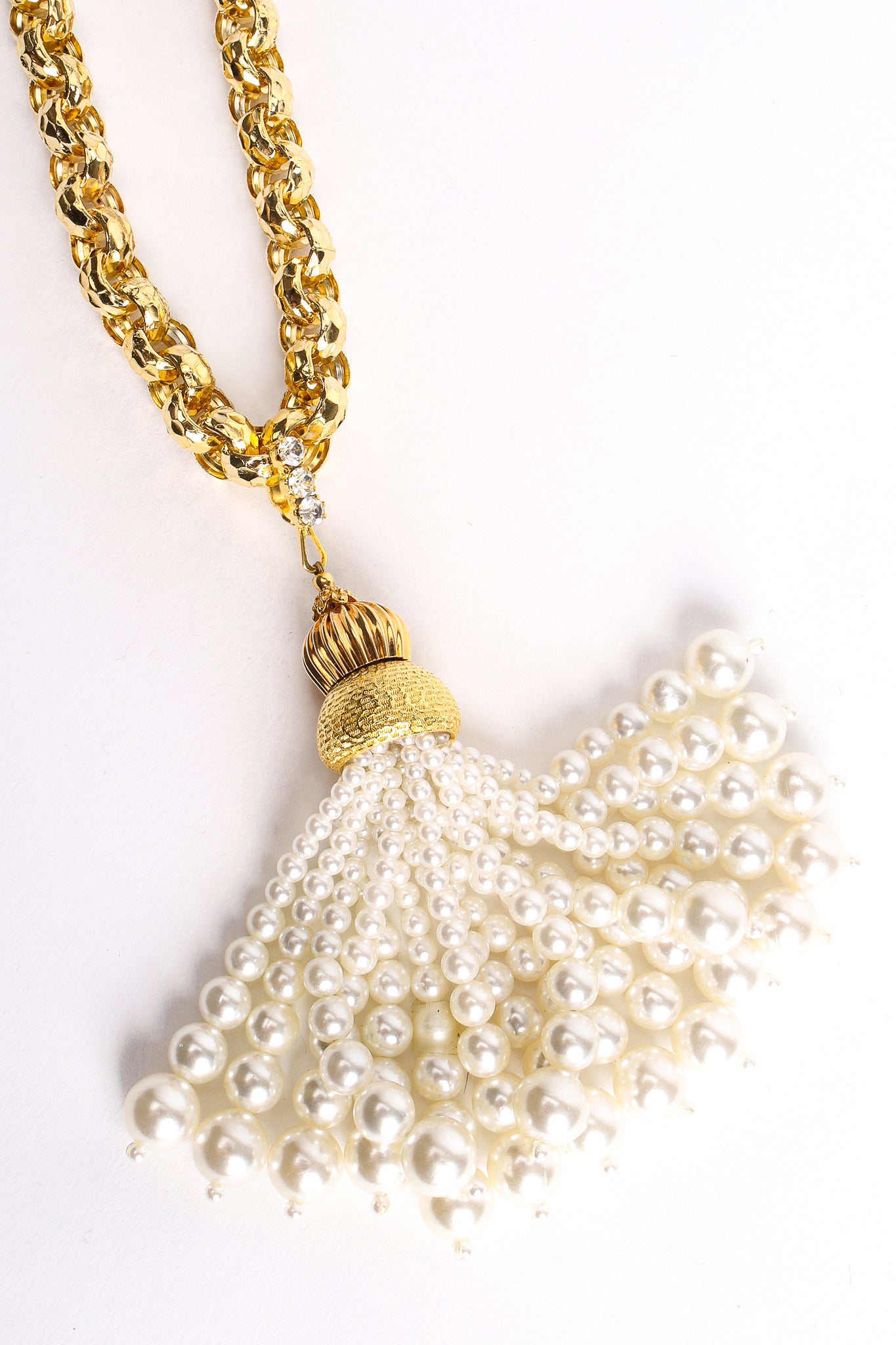 Vintage William deLillo Pearl Tassel Drop Necklace detail at Recess Los Angeles