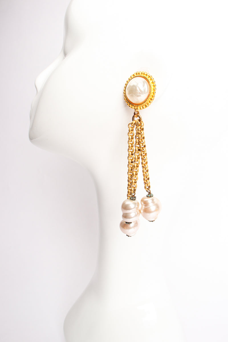 Vintage Deanna Hamro Pearl Chain Drop Earrings on Mannequin at Recess Los Angeles