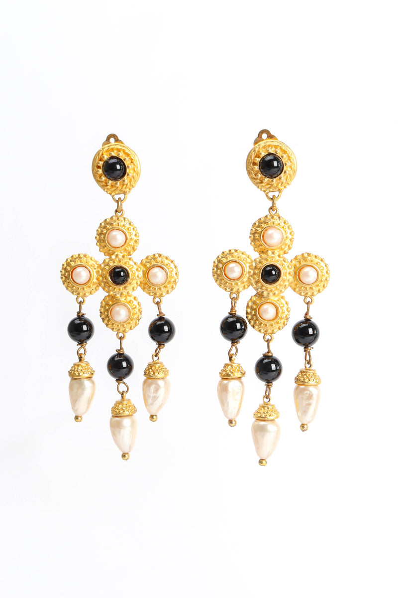 Vintage Deanna Hamro Pearl Bead Cross Earrings front @ Recess Los Angeles