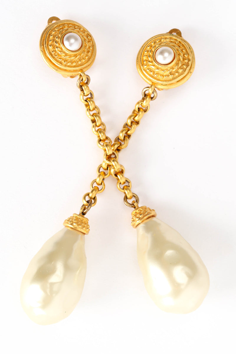 Vintage Deanna Hamro Baroque Pearl Drop Earrings criss cross close @ Recess Los Angeles