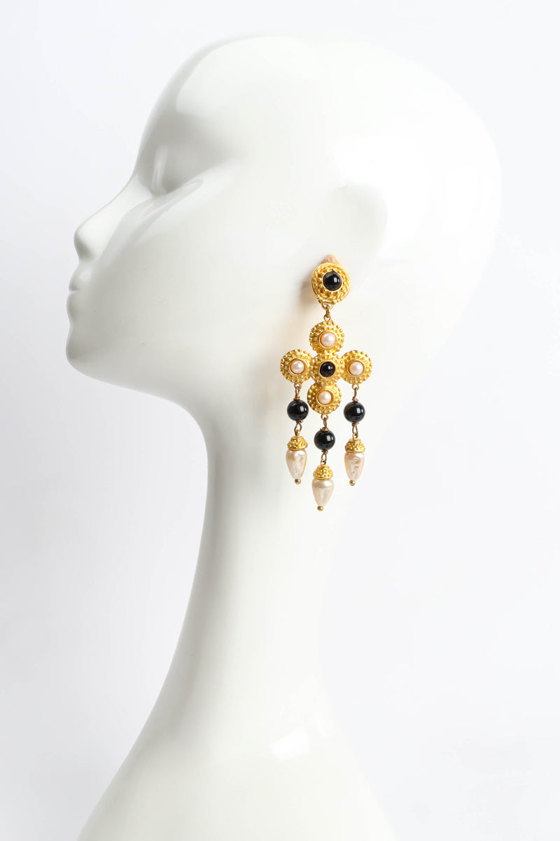 Vintage Deanna Hamro Pearl Bead Cross Earrings on mannequin @ Recess Los Angeles